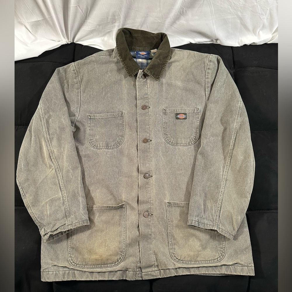 Dickies Gray Corduroy Chore Coat Vintage Y2K Grunge Flannel Lined Jacket Large